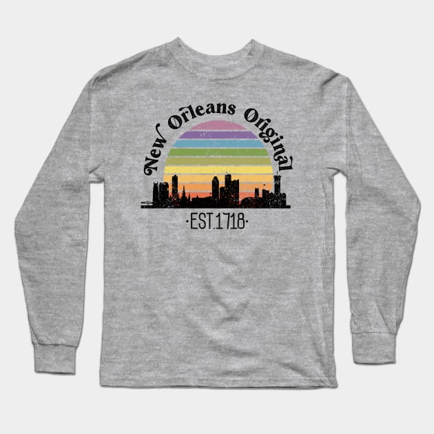 New Orleans Original Retro Rainbow Long Sleeve T-Shirt by Perpetual Brunch